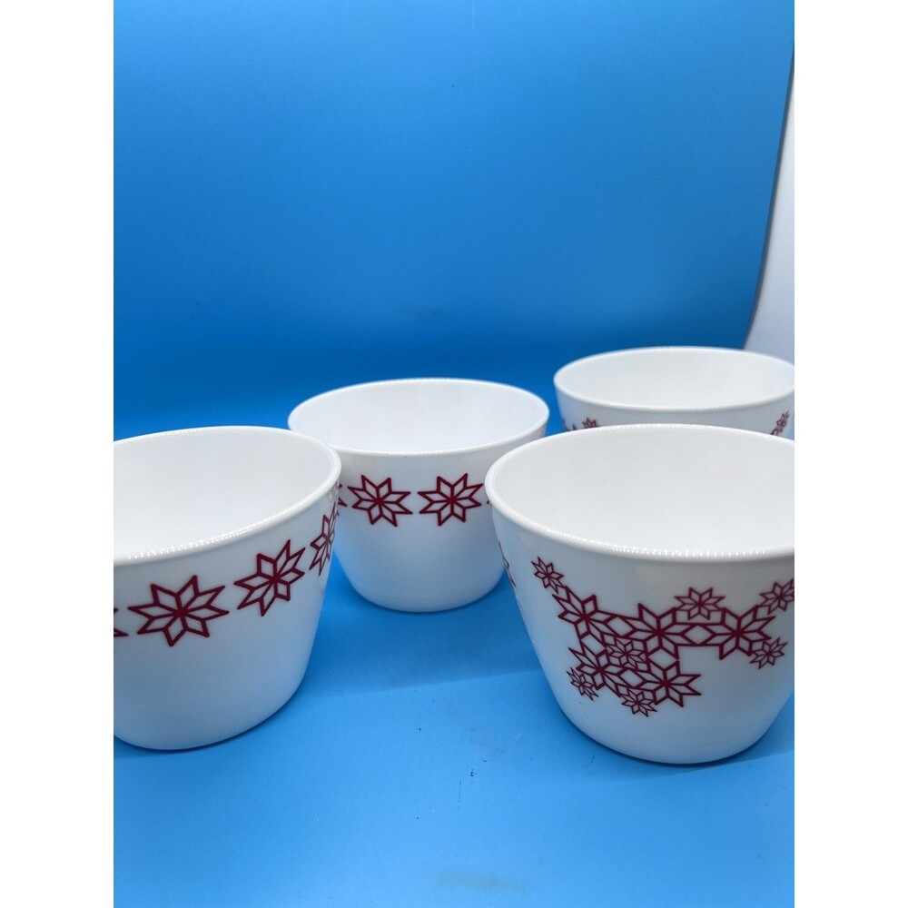 4 IKEA Milk Glass Red Snowflake Ice Cream Soup Bowls 2017 Nordic Snowflakes